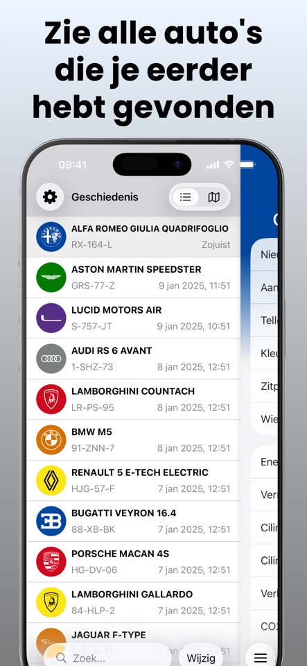 Auto details en technische gegevens in Nummerbord