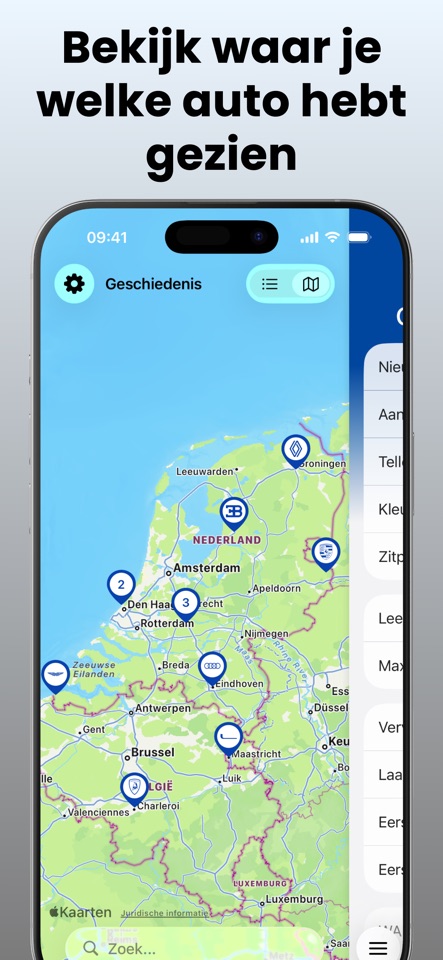 Kaart met gespotte auto's in Nummerbord